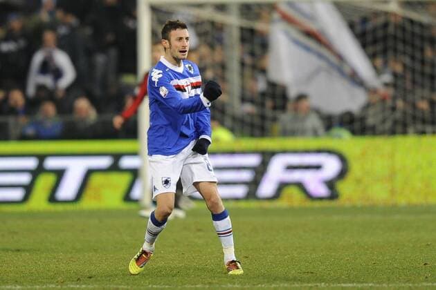 Sampdoria Genua (blau) vs AC Milan: Jubel Stefano Guberti 