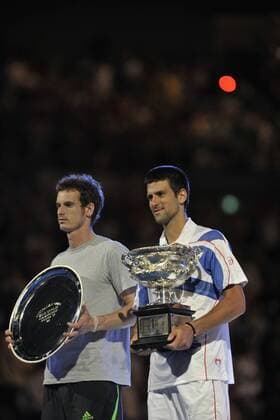 Novak Djokovic (SRB) (R, winner) and Andy Murray (GBR) - Herren Einzel Finale - Australian open 2011  o0 Andrew