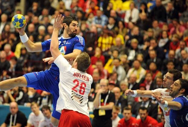 Malmö, Schweden, 30.1.2011 Männer, Handball-Weltmeisterschaft, Finale, Frankreich - Dänemark Nikolai Karabatic, FRA gegen Kasper Nielsen