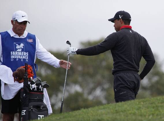 Jan 30, 2011 - Torrey Pines, California, U.S. - Golfer TIGER WOODS (USA, R) and Caddy Steve Williams (NZL) at the Golf 2011 Farmers Insurance Golf Open at Torrey Pines golf course. - ZUMAr19