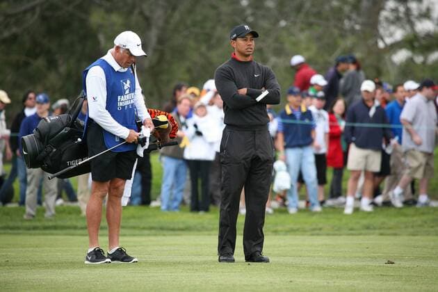Jan 30, 2011 - Torrey Pines, California, U.S. - Golfer TIGER WOODS (USA, R) and Caddie Steve Williams (NZL) at the 2011 Farmers Insurance Golf Open at Torrey Pines golf course. - ZUMAr19
