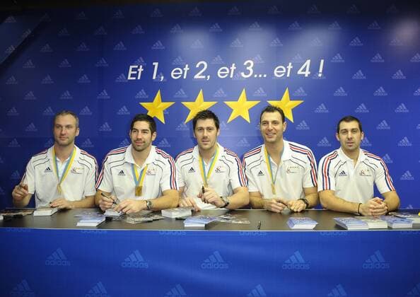 Empfang für Frankreichs Handballweltmeister 2011 v.li. thierry omeyer - Nikola Karabatic - william accambray - jerome fernandez - michael guigou xPANx 