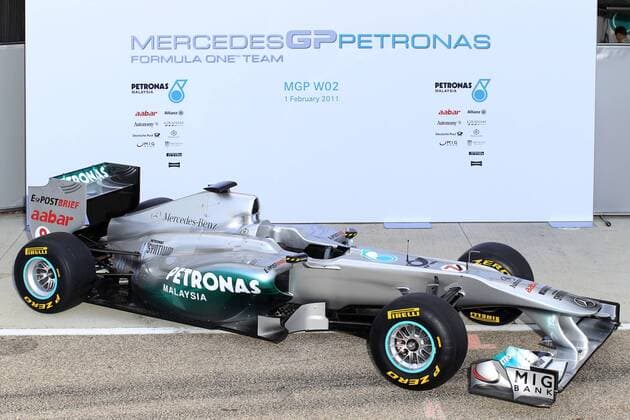 Motorsports Formula 1: World Championship 2011, Test Valencia, the new Mercedes GP car MGP W02 xHOCHxZWEIx xJuergenxTapx o0 Präsentation o0 Objekte Rennwagen Einzelbild Freisteller Schriftzug