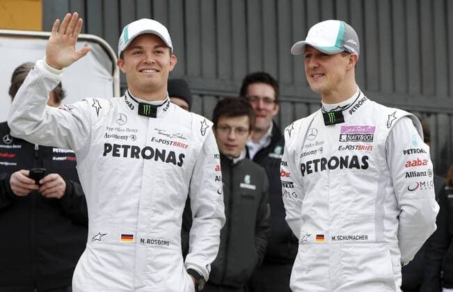 Motorsports Formula 1: World Championship 2011, Test Valencia, 04 Nico Rosberg (GER, Mercedes GP Petronas, L), Michael Schumacher (GER, Mercedes GP Petronas) xHOCHxZWEIx xJuergenxTapx o0 Präsentation