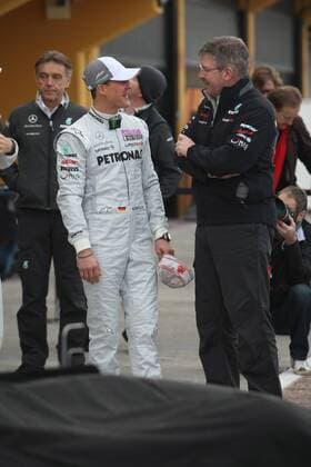 Michael Schumacher (GER), Mercedes GP Petronas F1 Team, MGP W02 and Ross Brawn (GBR), Team Principal, Mercedes GP F1 Test Valencia 2011  o0 Teamchef