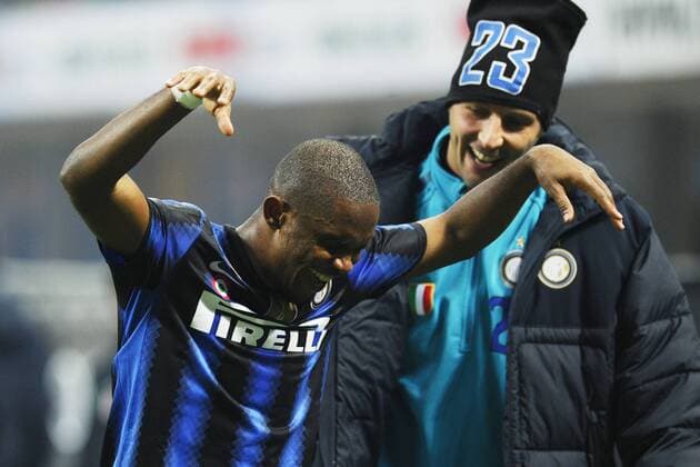 Serie A - Inter Mailand (blau) vs. AS Roma (weiß) - Samuel Eto o  o0 Jubel, Freude,