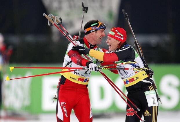 Montag 28.12.2009, Biathlon-WTC 09 Gelsenkirchen Auf Schalke, World - Team - Challenge, Kati Wilhelm und Christoph Sumann gewinnen die Biathlon-WTC 09, DeFodi018