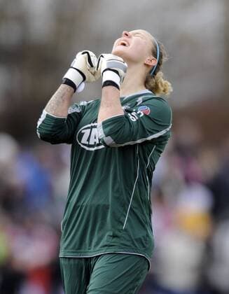 Anna Felicitas Sarholz (Potsdam), Jubel, FC Bayern München - 1.FFC Turbine Potsdam, Fußball, Frauen, DFB-Pokal, Saison 2010 2011, München, 27.02.2010,