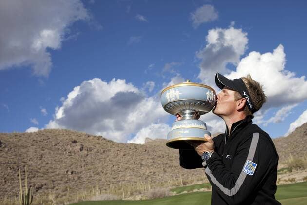 Marana, Arizona, LUKE DONALD (England) kisses his trophy after winning the Accenture Match Play Championship - - ZUMAhk1
