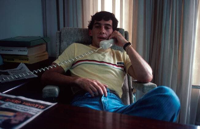 Mar 19, 1984 - Sao Paulo, Brazil - AYRTON SENNA (BRA) at his home in Sao Paulo prior to his first Grand Prix, Formula One Drivers At Home. - ZUMAs04 o0 Telefon telefonieren