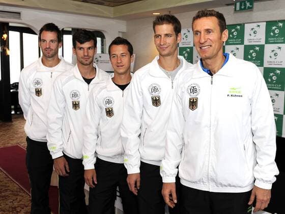 Daviscup 2011 World Group Erste Runde Auslosung am3.3.2011 GER Team: v.L.:Christopher Kas,Philipp Petzschner,Philipp Kohlschreiber,Florian Mayer,Teamcaptain Patrik Kühnen o0 Trainer Teamfoto