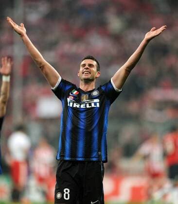 FUSSBALL CHAMPIONS LEAGUE SAISON 2010 2011 Achtelfinale 15.03.2011 FC Bayern München - Inter Mailand JUBEL Thiago Motta (Inter Mailand) 