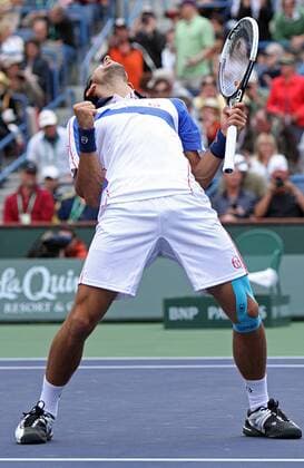 Novak Djokovic of Serbia reacts after winning his mens final match at the BNP Paribas Open in Indian Wells, California on March 20, 2011.  IDW20110320727 o0 Jubel Freude Sieg