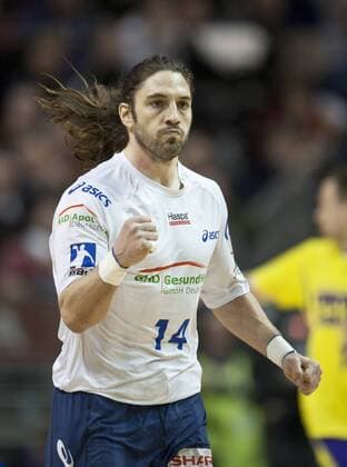 Jubel bei Bertrand GILLE (HSV) Handball 1.Bundesliga - Saison 2010 2011, 25.Spieltag: Füchse Berlin - Hamburger SV (HSV Hamburg) in Berlin am 20.03.2011,