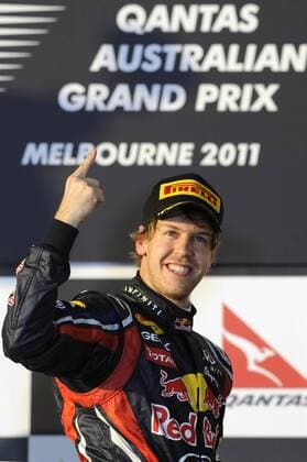 Sebastian VETTEL (GER Red Bull Racing) - Sieger des GP von Australien 2011 Formel 1: GP von Australien, Melbourne. o0 Siegerehrung Sieg, Sieger Jubel, Freude