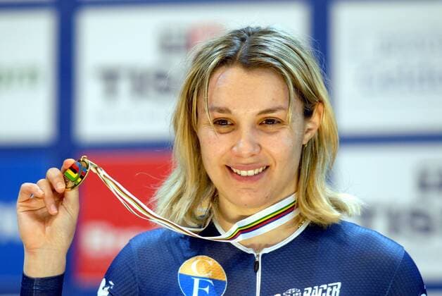 Cycling - World Track Championships - Apeldoorn; Clara Sanchez (FRA) - bronze in the Keirin  o0 Jubel, Freude Bronze Medaille, Bronzemedaille, Objekte