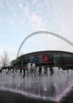 Surroundings of the New Wembley Stadium in London EDITORIAL USE ONLY. No use with unauthorised audio, video, data, fixture lists, club league logos or live services. Online in-match use limited to 120 images, no video emulation. No use in betting, games or single club league player publications. o0 Springbrunnen Wasser