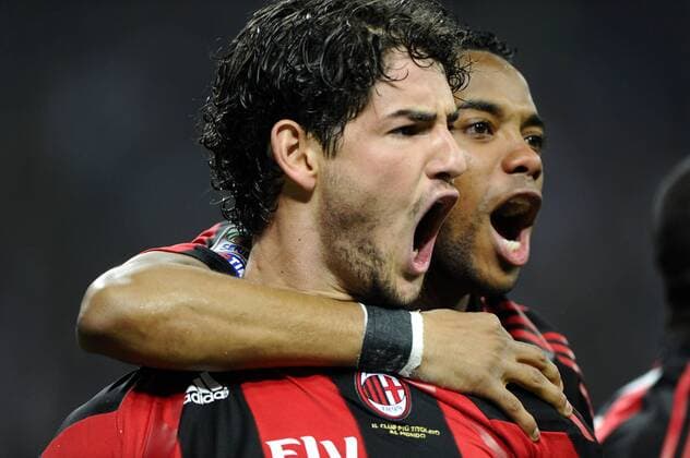 AC Mailand (rot) vs. Inter Mailand (blau) --- Torjubel Alexandre Pato (li.), Robinho  o0 Jubel Freude Emotionen Aufmacher