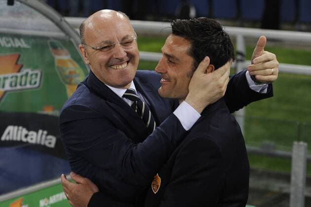 AS Rom (rot) - Juventus Turin (schwarz weiß Juve), Sportdirektor Giuseppe Marotta (L), Trainer Vincenzo Montella (Rom)  o0 Freude Funktionär