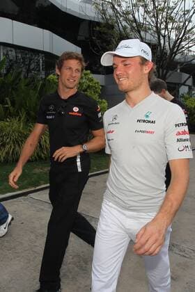 Motorsports: FIA Formula One World Championship 2011, Grand Prix of Malaysia, 04 Jenson Button (GBR, Vodafone McLaren Mercedes), 08 Nico Rosberg (GER, Mercedes GP Petronas F1 Team), xHOCHxZWEIx