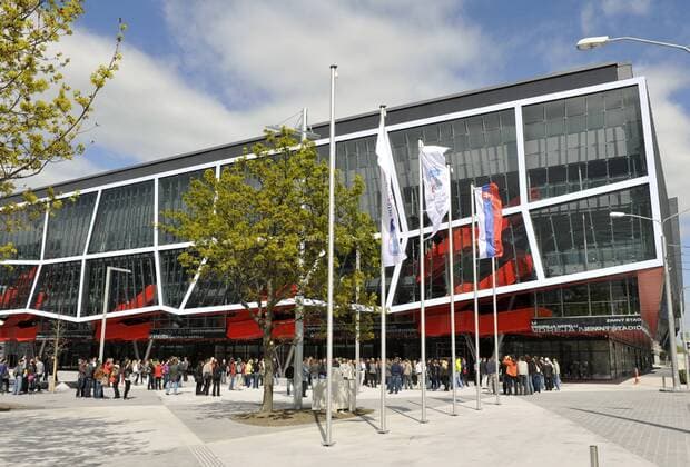 Ondrej Nepela Arena in Bratislava, Slovakia on Apr. 8, 2011. Ondrej Nepela Arena will host ice hockey World Championship Slovakia 2011. (CTKxPhoto JanxKoller)  CTKPhoto6201104080977601 o0 Austragungsort Eishalle Eishockeyhalle Eissporthalle totale