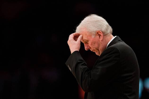 12 April 2011: Head coach Gregg Popovich of the San Antonio Spurs coaches against the Los Angeles Lakers during the Lakers 102-93 victory over the Spurs at the STAPLES Center in Los Angeles, CA. NBA Basketball Herren USA APR 12 Spurs at Lakers Icon1811104124655 EDITORIAL USE ONLY