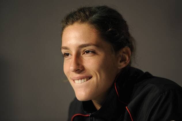 Andrea PETKOVIC,GER.Einzelbild,angeschnittenes Einzelmotiv,Porträt. Tennis Fed Cup:Deutschland-USA am 16.04.2011.Porsche Arena.