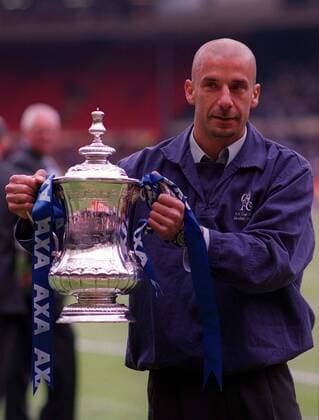 Chelsea Manager Gianluca Vialli with the FA Cup. Chelsea v Aston Villa, FA Cup Final, Wembley Stadium, 20 05 2000. 
