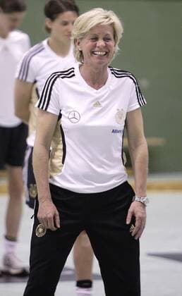 Germany s Head Coach Silvia NEID laughs during the athletic- and coordinationtraining of the german women national team, Rot-Weiss-Essen in Koeln on April 20., 2011. Mika