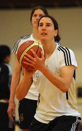 COLOGNE, GERMANY - APRIL 21: Birgit Prinz is seen during a Basketball training session at the German Women National Team training camp at Ballpark Köln on April 21, 2011 in Cologne, Germany. Birgit Prinz  o0 DFB