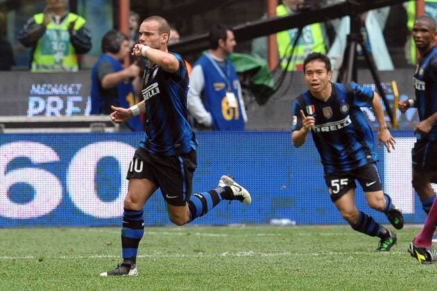 Wesley SNEIJDER jubelt - Inter Mailand (blau schwarz) vs. Lazio Rom (hellblau) - Andreaxstaccioli o0 Jubel Freude