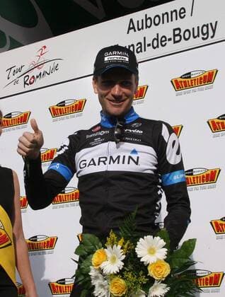 Schweiz, Signal-de-Bougy 30.04.2011: Radsport 65. Tour de Romandie 4. Etappe EZF Aubonne - Signal-deBougy, David ZABRISKIE (USA) TEAM GARMIN CERVELO - Sieger EZF 4. Etappe o0 Siegerehrung Etappensieger Freude