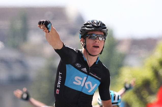 Schweiz, Genf 01.05.2011: Radsport 65. Tour de Romandie 5. Etappe Champagne - Geneve, SWIFT Ben (GBR) SKY PRO CYCLING (GBR) Sieger 5. Etappe jubelt