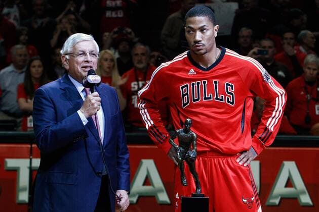 David Stern (NBA Commissioner USA, L) and MVP 2011 Derrick Rose (Chicago Bulls) -  Objekte