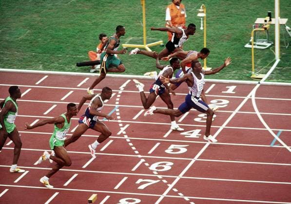 LINFORD CHRISTIE (GREAT BRITAIN). WINS THE 100M. BARCELONA OLYMPICS 1992.  o0 Olympiasieg Sieg o0 Leichtathletik