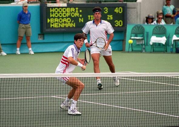 TIM HENMAN (LEFT) & NEIL BROAD (GB) IN MEN S DOUBLES FINAL ACTION. STONE MOUNTAIN PARK, 2 8 1996. ATLANTA OLYMPICS 1996.  o0 Tennis