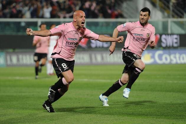 US Palermo (rosa) - AC Mailand (weiß), Torjubel Giuglio Migliaccio (L)  o0 Jubel, Freude