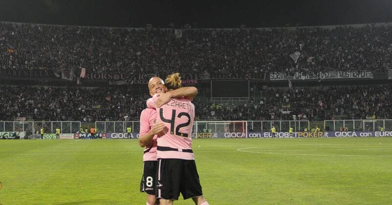 US Palermo (rosa) - AC Mailand (weiß), Giuglio Migliaccio-Federico Balzaretti  o0 Jubel, Freude