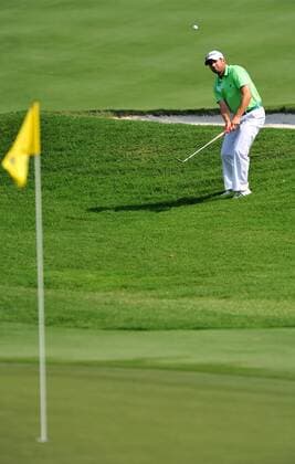 Sergio Garcia watches his chip shot fall short of the 16th green during the first round of The Players Championship Thursday May 12, 2011 on the Stadium Course at TPC Sawgrass in Ponte Vedra Beach, Florida. Garcia went on to double bogeye the hole. UPI Photo Rick Wilson  JAX2011051214