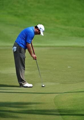 Defending champion Tim Clark putts on the 16th green during the first round of The Players Championship Thursday May 12, 2011 on the Stadium Course at TPC Sawgrass in Ponte Vedra Beach, Florida. UPI Photo Rick Wilson  JAX2011051226