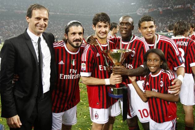 L-R - Trainer Massimiliano Allegri, Gennaro Gattuso, Alexandre Pato, Clarence Seedorf, Thiago Silva - Der AC Mailand ist zum 18. Mal Italienischer Meister - PaoloxNucci