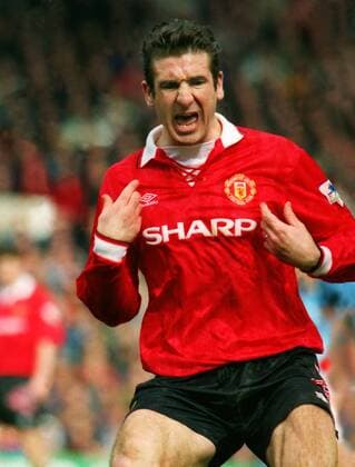 Eric Cantona (Man Utd). Manchester City (blue) v Manchester United (ManU) ; 20 03 1993 
