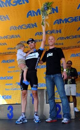 May 20, 2011. David Zabriskie (USA Garmin), with son Waylon, won the time trial race during the Amgen Tour of California cycling event in Solvang,CA. Cycling 2011: Amgen Tour of California MAY 20 - ZUMAcp4