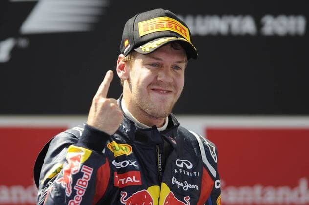 Sieger Sebastian VETTEL (GER), Red Bull Racing,Siegerehrung.Jubel,Freude,Begeisterung, Rennen,22.05.2011. Formel 1:GP von Spanien Circuit de Catalunya,Saison2011,