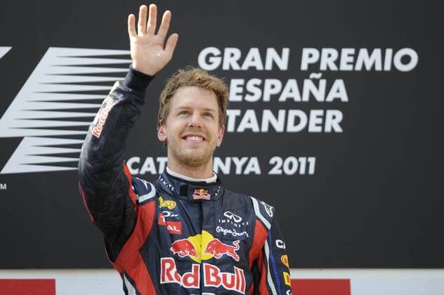 Sieger Sebastian VETTEL (GER), Red Bull Racing,Siegerehrung.Jubel,Freude,Begeisterung, Rennen,22.05.2011. Formel 1:GP von Spanien Circuit de Catalunya,Saison2011,