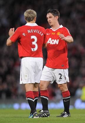Brothers Phil and Gary Neville of Manchester United Nevilles Testimonial match Manchester United vs Juventus Turin. 24th May, 2011 EDITORIAL USE ONLY. No use with unauthorised audio, video, data, fixture lists, club league logos or live services. Online in-match use limited to 120 images, no video emulation. No use in betting, games or single club league player publications. o0 Abschied, verabschieden, Verabschiedung, Ende Karriereende