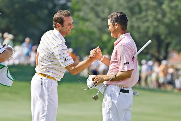 May 28, 2011 - Las Colinas, Texas, US - Sergio Garcia and Ryan Palmer exchange a handshake after their third round of the 2011 HP Byron Nelson Championship. Ryan Palmer leads after 54 holes at 5 under par. PGA Golf Herren Golf - 2011 HP Byron Nelson Championship - Third Round - ZUMAx37
