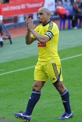 ITAR-TASS: MOSCOW, RUSSIA. MAY 27, 2011. Anzhi s Roberto Carlos reacts in the 2011 2012 Russian Premiere League Round 11 Football match at Lokomotiv Stadium. FC Anzhi won 1-2.  RE0E7B37