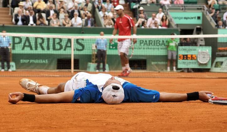 TENNIS - ATP, French Open 2011 PARIS,FRANKREICH,30.MAI.11 - TENNIS - ATP Tennis Herren World Tour, Grand Slam, Roland Garros, French Open. Bild zeigt den Jubel von Juan Ignacio Chela (ARG) und Alejandro Falla (COL hinten). 