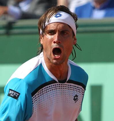 Spaniard David Ferrer reacts after a shot during his French Open mens fourth round match at Roland Garros in Paris  PAR20110530739